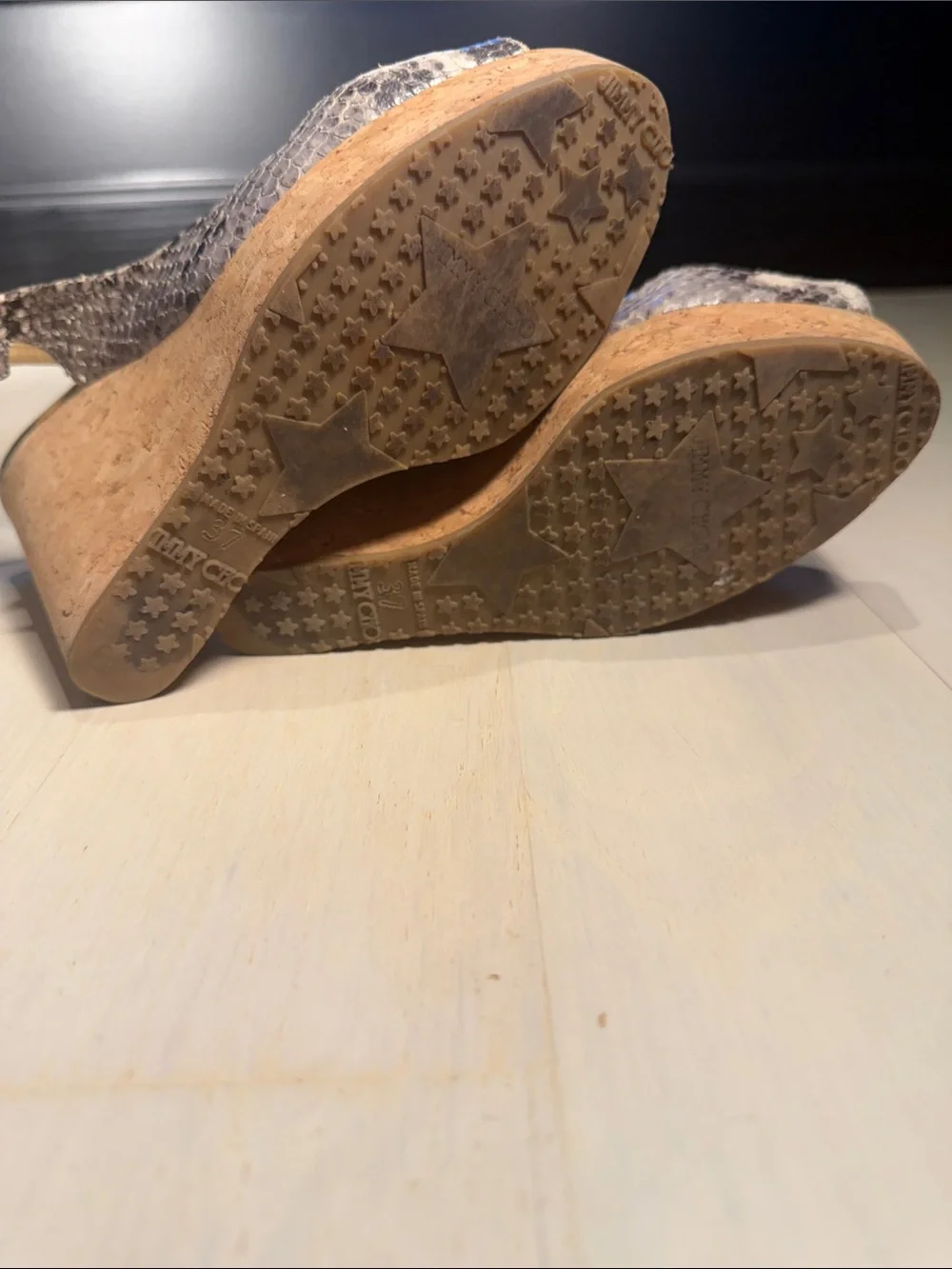 Jimmy Choo Prova Snake-Embossed Leather Cork Wedge Sandal
